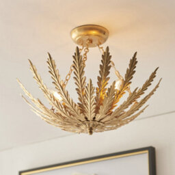 Ornate Gold Flush Ceiling Light - Decorative Leaf Design Dimmable 3 Bulb Pendant - thumbnail 4