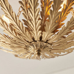 Ornate Gold Flush Ceiling Light - Decorative Leaf Design Dimmable 3 Bulb Pendant - thumbnail 5