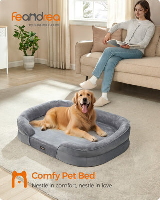 LEDREM Dog Bed, Large Orthopaedic Dog Sofa Bed, 106 X 76 X 18 Cm, Egg Crate Foam, Waterproof Liner, Raised Edges,light Grey - image 1