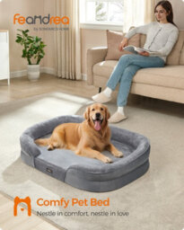 LEDREM Dog Bed, Large Orthopaedic Dog Sofa Bed, 106 X 76 X 18 Cm, Egg Crate Foam, Waterproof Liner, Raised Edges,light Grey - thumbnail 2
