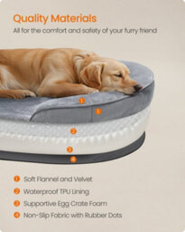 LEDREM Dog Bed, Large Orthopaedic Dog Sofa Bed, 106 X 76 X 18 Cm, Egg Crate Foam, Waterproof Liner, Raised Edges,light Grey - thumbnail 6