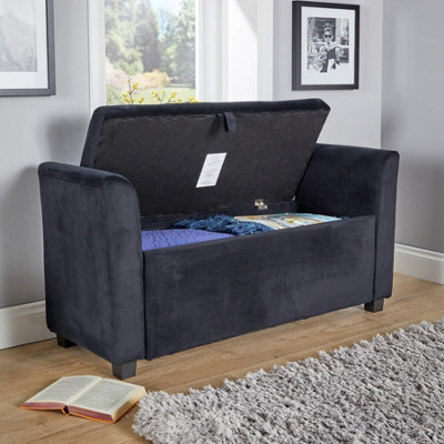 Home Source Verona Black Velvet Window Seat Storage Box Ottoman - image 1