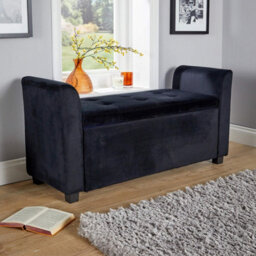 Home Source Verona Black Velvet Window Seat Storage Box Ottoman - thumbnail 2