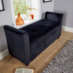 Home Source Verona Black Velvet Window Seat Storage Box Ottoman - thumbnail 3