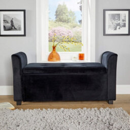 Home Source Verona Black Velvet Window Seat Storage Box Ottoman - thumbnail 4