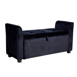 Home Source Verona Black Velvet Window Seat Storage Box Ottoman - thumbnail 8