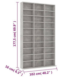 Berkfield Durable Cd Cabinet Concrete Grey 102X16X177.5 Cm Engineered Wood - thumbnail 6