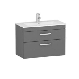 Royal Bathrooms Turin Indigo Grey Gloss 800mm Wall Hung Vanity Unit 2 Drawer With Minimalist Basin Sink - thumbnail 6