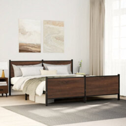 Berkfield Metal Bed Frame Without Mattress Brown Oak 180X200 Cm Super King - thumbnail 4