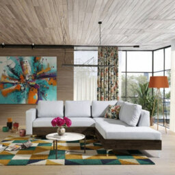Orlando Wood Corner Sofa For Living Room With Metal Legs Wooden Frame And Cushions 2355X212X85 Cm Light Grey And Monastery Right - thumbnail 2