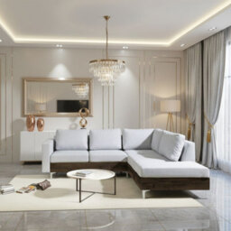 Orlando Wood Corner Sofa For Living Room With Metal Legs Wooden Frame And Cushions 2355X212X85 Cm Light Grey And Monastery Right - thumbnail 1