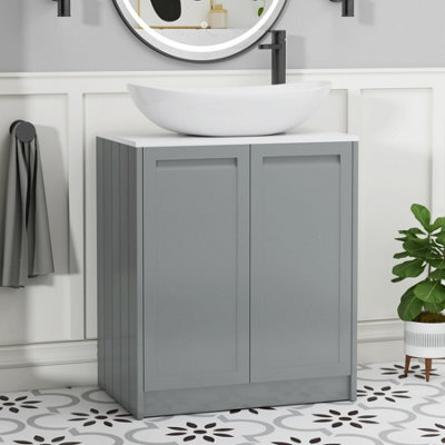 Royal Bathrooms Royal Bathroom Elmore 700mm Matt Pebble Grey Freestanding Bathroom Vanity Unit 2 Door Plain White Worktop With Cesar Basin - image 1