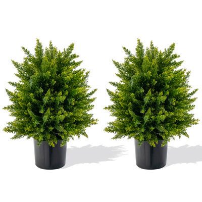 Costway Set Of 2 50Cm Artificial Cedar Topiary Ball Tree Faux Shrub Brush Potted Tree - image 1