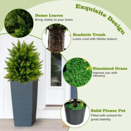 Costway Set Of 2 50Cm Artificial Cedar Topiary Ball Tree Faux Shrub Brush Potted Tree - thumbnail 8