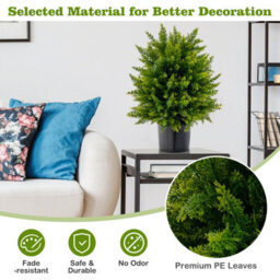 Costway Set Of 2 50Cm Artificial Cedar Topiary Ball Tree Faux Shrub Brush Potted Tree - thumbnail 5