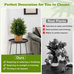 Costway Set Of 2 50Cm Artificial Cedar Topiary Ball Tree Faux Shrub Brush Potted Tree - thumbnail 6
