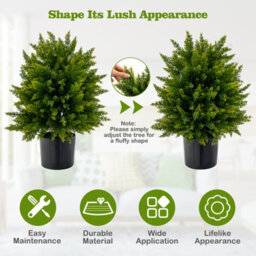 Costway Set Of 2 50Cm Artificial Cedar Topiary Ball Tree Faux Shrub Brush Potted Tree - thumbnail 7