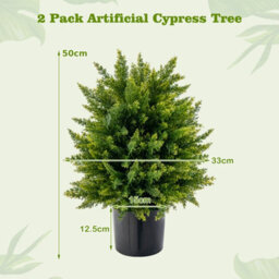 Costway Set Of 2 50Cm Artificial Cedar Topiary Ball Tree Faux Shrub Brush Potted Tree - thumbnail 2