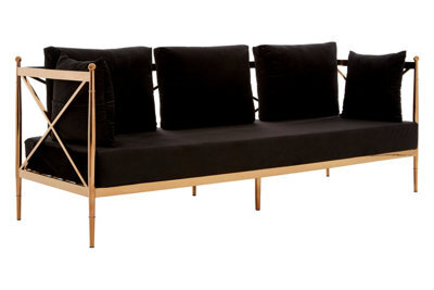 Orsina Sleek 3 Seat Rose Gold Lattice Arms Sofa, Stylish Mid Century Sofa For Bedroom, Sturdy 3 Seater Sofa - image 1