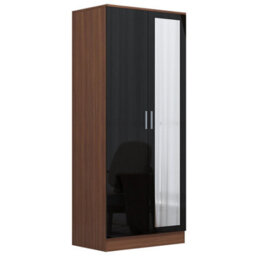 Reflect 2 Door Mirror Wardrobe, 5 Drawer Chest, 2 Drawer Bedside & Desk - Black Gloss & Walnut - Modern Bedroom Furniture Set - thumbnail 5