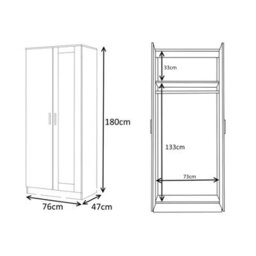 Reflect 2 Door Mirror Wardrobe, 5 Drawer Chest, 2 Drawer Bedside & Desk - Black Gloss & Walnut - Modern Bedroom Furniture Set - thumbnail 9