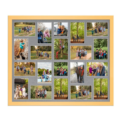 AK Frames 80X70Cm Mustard Yellow Modern Multi Photo Frame With Mid Grey Mount - Holds 20 Apertures (18X) 6X4, (2X) 4X4 Photos - image 1