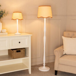Valuelights Victoria White Wood Candlestick Table Lamp With Linen Scallop Rust Trim Tapered Shade - thumbnail 3