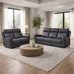 Aspire Rivington Real Leather Power Recliner 3 + 2 Sofa Set With Usb Charging, Charcoal