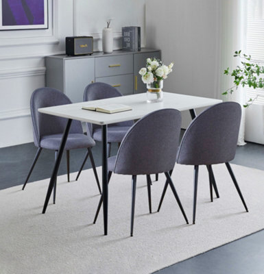 Hallowood Furniture Cullompton Rectangular Dining Table 120Cm In White Marble Effect Top With 4 Grey Curved Back Chairs - image 1