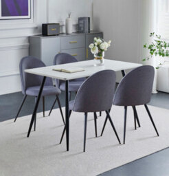 Hallowood Furniture Cullompton Rectangular Dining Table 120Cm In White Marble Effect Top With 4 Grey Curved Back Chairs