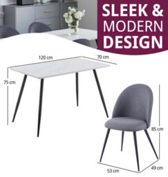 Hallowood Furniture Cullompton Rectangular Dining Table 120Cm In White Marble Effect Top With 4 Grey Curved Back Chairs - thumbnail 3