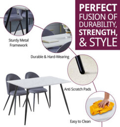 Hallowood Furniture Cullompton Rectangular Dining Table 120Cm In White Marble Effect Top With 4 Grey Curved Back Chairs - thumbnail 2