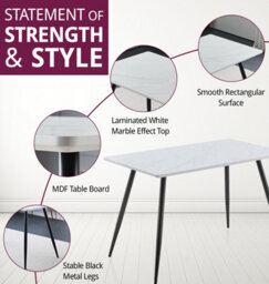 Hallowood Furniture Cullompton Rectangular Dining Table 120Cm In White Marble Effect Top With 4 Grey Curved Back Chairs - thumbnail 4