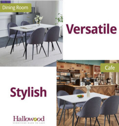Hallowood Furniture Cullompton Rectangular Dining Table 120Cm In White Marble Effect Top With 4 Grey Curved Back Chairs - thumbnail 6