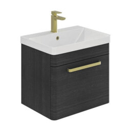 Plum&clay Emery Textured Black Wall Hung Bathroom Vanity Unit & Basin Set With Gold Handles (W)50Cm (H)46Cm - thumbnail 1