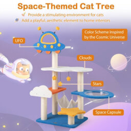 Costway 124Cm Tall Cat Tree Space-Themed Multi-Level Cat Kitten Tower W/ Ufo Top Perch - thumbnail 9