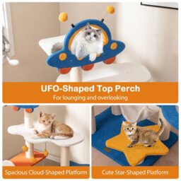 Costway 124Cm Tall Cat Tree Space-Themed Multi-Level Cat Kitten Tower W/ Ufo Top Perch - thumbnail 5