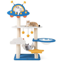 Costway 124Cm Tall Cat Tree Space-Themed Multi-Level Cat Kitten Tower W/ Ufo Top Perch - thumbnail 2