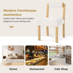 Costway Wooden Dining Chair Set Of 2 Faux Sherpa Upholstered Chairs-White - thumbnail 5