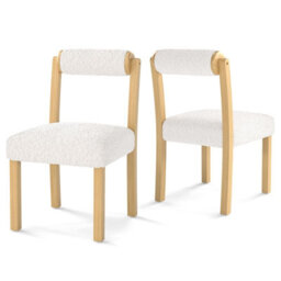 Costway Wooden Dining Chair Set Of 2 Faux Sherpa Upholstered Chairs-White