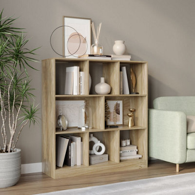 Urbn-Living Urbnliving 95Cm Height 8 Cube Oak Asymmetrical Storage Cabinet Wooden Bookcase Shelve Square Organiser - image 1