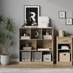 Urbn-Living Urbnliving 95Cm Height 8 Cube Oak Asymmetrical Storage Cabinet Wooden Bookcase Shelve Square Organiser - thumbnail 2