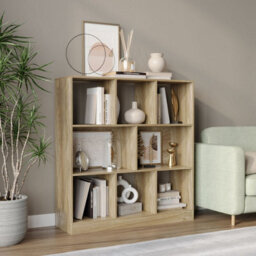 Urbn-Living Urbnliving 95Cm Height 8 Cube Oak Asymmetrical Storage Cabinet Wooden Bookcase Shelve Square Organiser - thumbnail 1