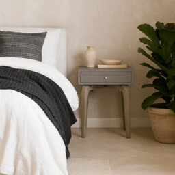 Wyld Haus Cordoba Taupe Textured Bedside Table With Brass Accent And Drawer - thumbnail 1
