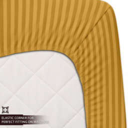 Imperial Rooms Deep Fit 40Cm Satin Stripe Fitted Sheet Microfiber Soft Bedding Sheets Ochre Super King - thumbnail 4