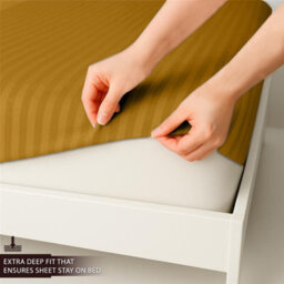 Imperial Rooms Deep Fit 40Cm Satin Stripe Fitted Sheet Microfiber Soft Bedding Sheets Ochre Super King - thumbnail 2