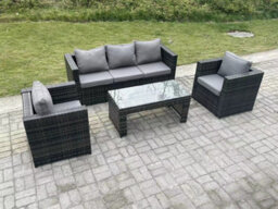 Fimous Lounge Rattan Sofa Set Outdoor Garden Furniture With 2 Chairs Oblong Rectangular Coffee Table - thumbnail 2
