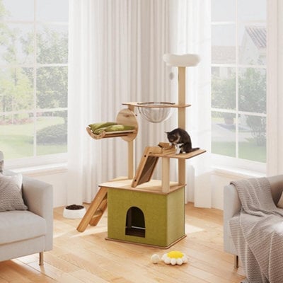 Living And Home Luxurious Multilevel Cat Tower Cat Tree With Plush Perch And Scratching Board H 1450 mm - image 1