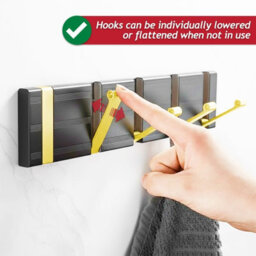 Spares2Go Luxury Wall Mounted Coat Rack 5 Hooks Aluminium Retractable Hanging Hook Rail (Black + Gold) - thumbnail 5