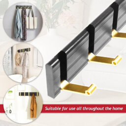 Spares2Go Luxury Wall Mounted Coat Rack 5 Hooks Aluminium Retractable Hanging Hook Rail (Black + Gold) - thumbnail 6